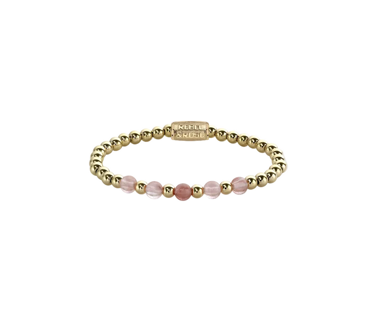 Rebel & Rose RR-60081-G-S Yellow Gold meets Cherry Rose - Damesarmband - Roze/Goud - Maat S (±16 cm) - 6 MM