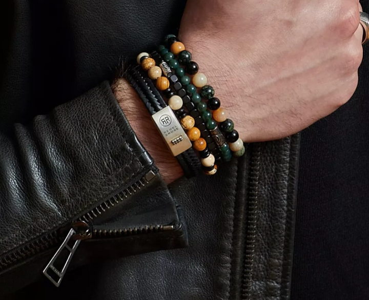 Rebel & Rose RR-80051-S-L Autumn Storm - Kralen Armband - Maat L (±19 cm) - 8 mm - Zwart/Groen/Beige Onyx