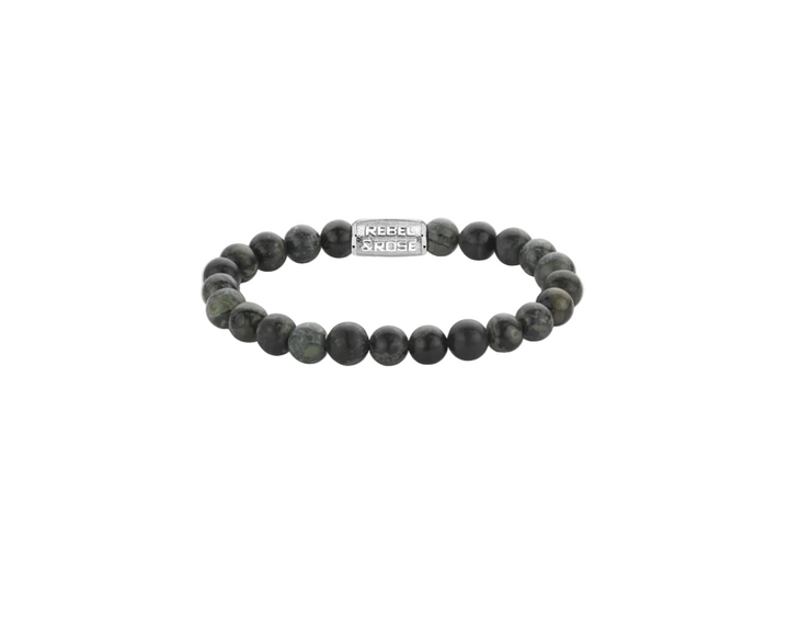 Rebel & Rose RR-80107-S-L Green Rocks Stones Only - Kralen Armband - Maat L (±19 cm) - 8 mm - Groen/Zwart