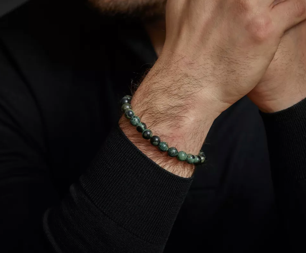 Rebel & Rose RR-80107-S-L Green Rocks Stones Only - Kralen Armband - Maat L (±19 cm) - 8 mm - Groen/Zwart