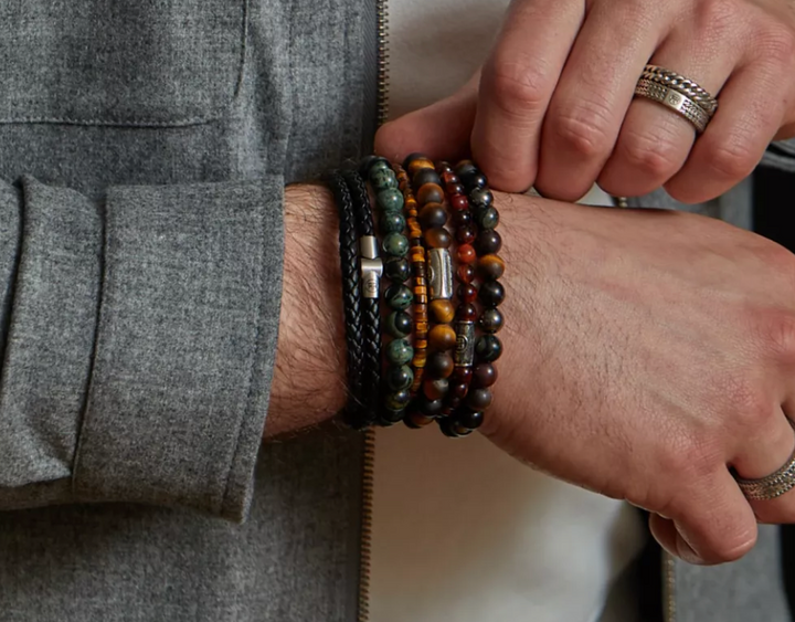 Rebel & Rose RR-80107-S-L Green Rocks Stones Only - Kralen Armband - Maat L (±19 cm) - 8 mm - Groen/Zwart