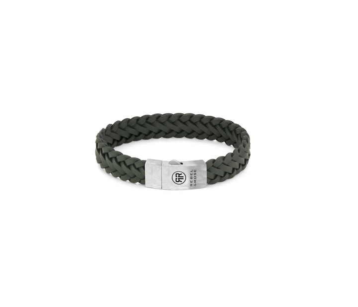 Rebel & Rose armband RR-L0149-S-L Braided Raw Matt Ranger - Groen - Maat L ±19 cm