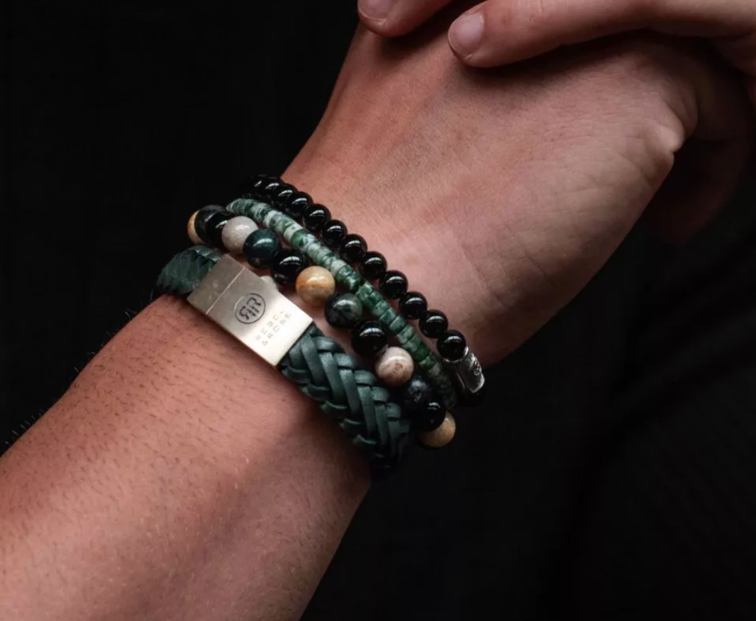 Rebel & Rose armband RR-L0149-S-L Braided Raw Matt Ranger - Groen - Maat L ±19 cm