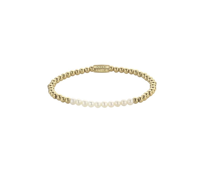 Rebel & Rose RR-40127-G-M Pearl Gem meets Yellow Gold - Damesarmband - Wit/Goud - Maat M (±17,5 cm) - 4 MM
