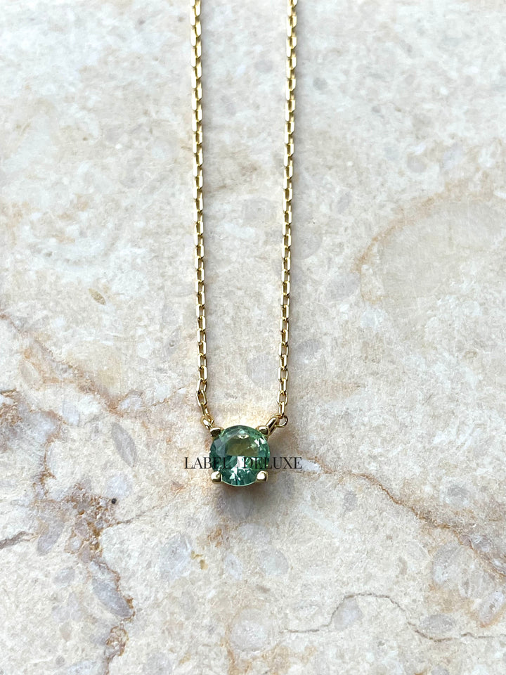Karma Jewelry T309GP_G - Dames Ketting - Tess Ocean Green - Sterling Zilver - 14k Gouden Plating - 38 + 7 CM