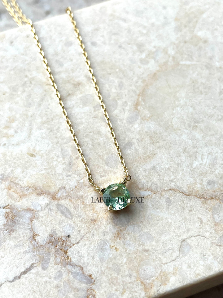 Karma Jewelry T309GP_G - Dames Ketting - Tess Ocean Green - Sterling Zilver - 14k Gouden Plating - 38 + 7 CM