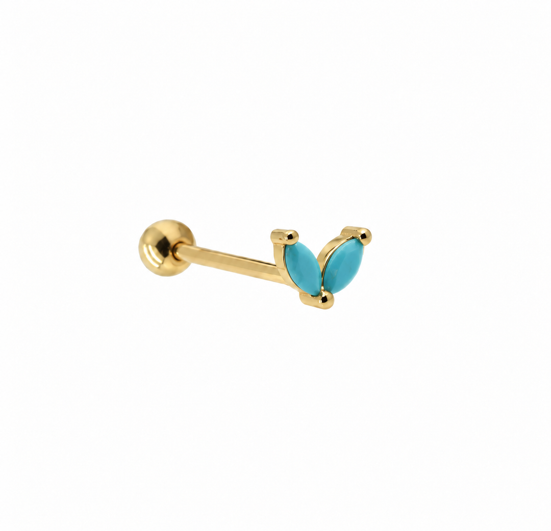 Kiki Double Leaves PC64_TQ - Piercing - Turquoise Goud