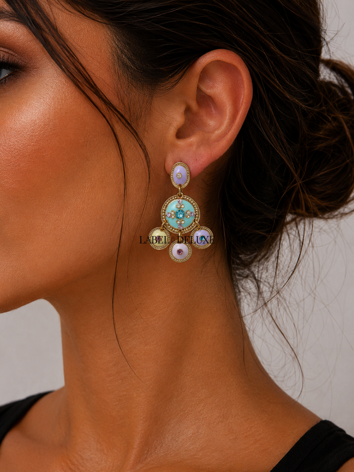 Gas Bijoux Earrings 161814 Oorbellen Sequin Two Rows - Goud Paars Mint Geel 3,6 CM