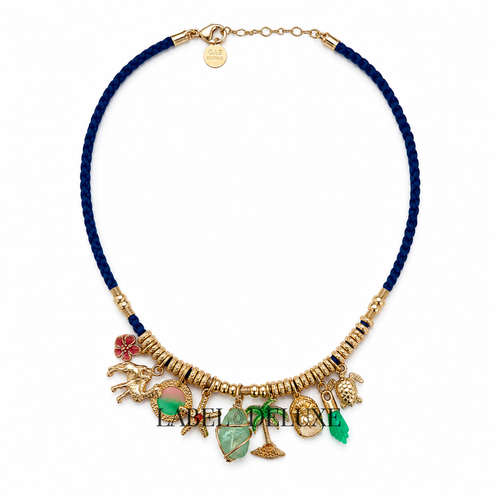 Gas Bijoux ketting 503094 - Dames Ketting - Collier Bellagio - Goud - Blauw koord 36 + 3 CM