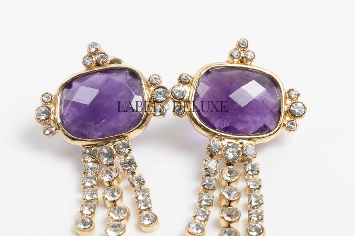 Gas Bijoux earrings 615575 - Dames Oorbellen - Tiki Amethist - paars zirconia goud - 4,5 CM