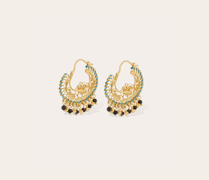 Gas Bijoux oorbellen 714306 - Dames Oorbellen - Yuca Hoop - blauw goud - 3,5 CM