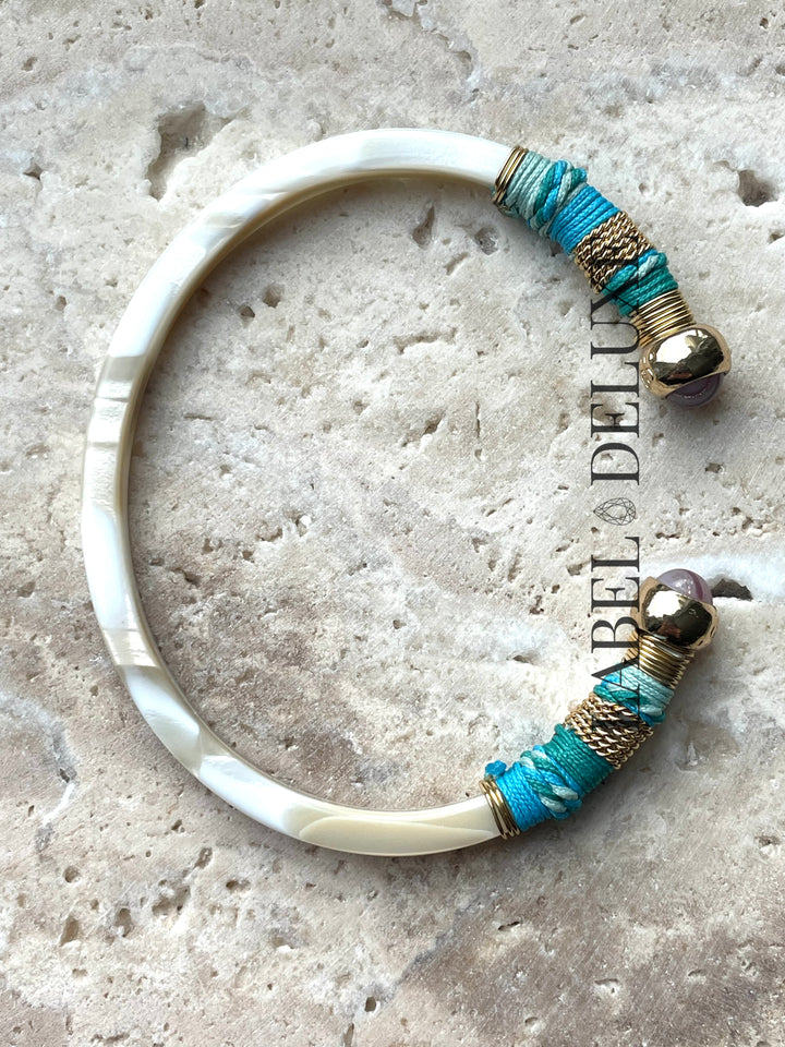 Gas Bijoux armband 646952 - Sari Bis - blauw paars acetaat goud - 15 CM