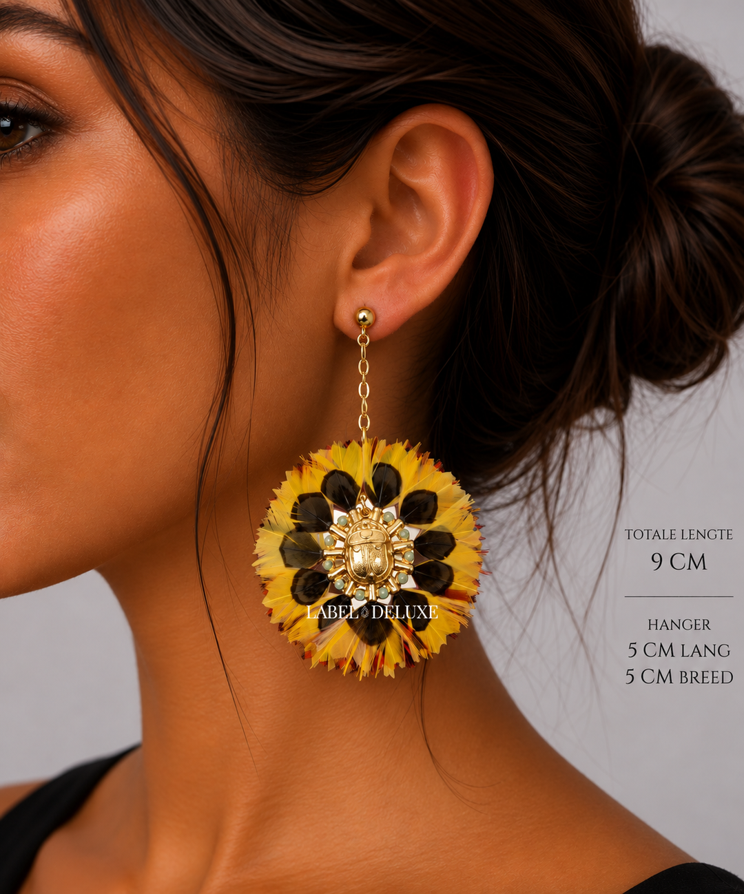 Gas Bijoux earrings 377108 - Dames Oorbellen - Icone Sun feathers - Orange Yellow Opal - Gold - 9 CM