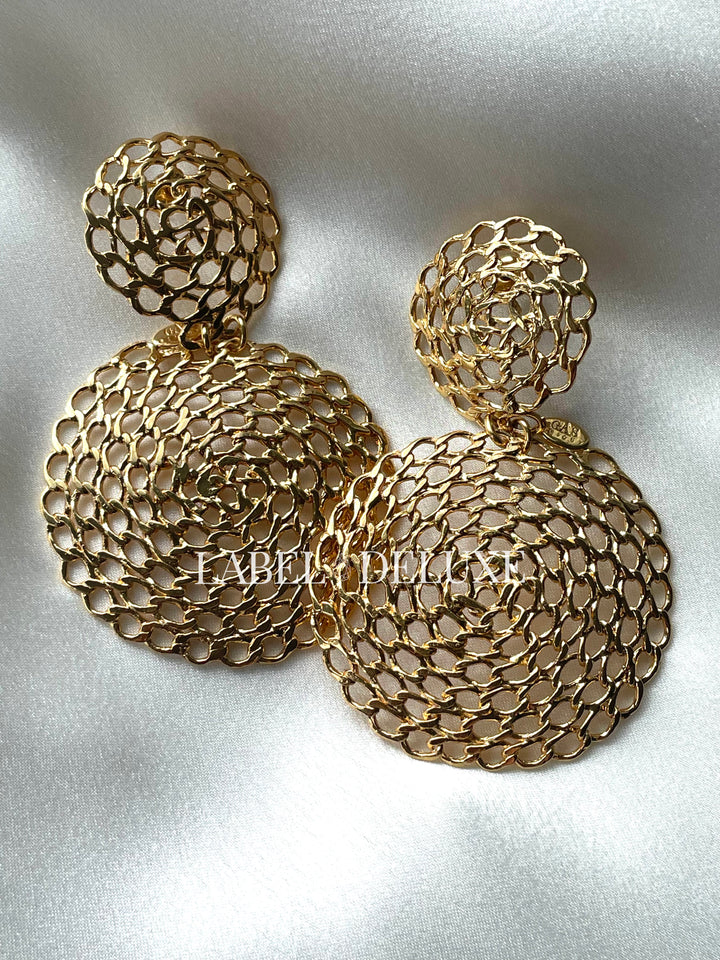Gas Bijoux Onde Gourmette boucles d'oreilles goudkleurige statement oorbellen met opengewerkte gourmette schakels en ronde hanger.