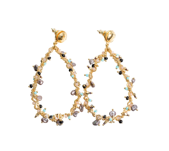 Gas Bijoux oorbellen 511484 - Dames Oorbellen - Nympheas Colourful Stones & Pearls - goud - 7 CM