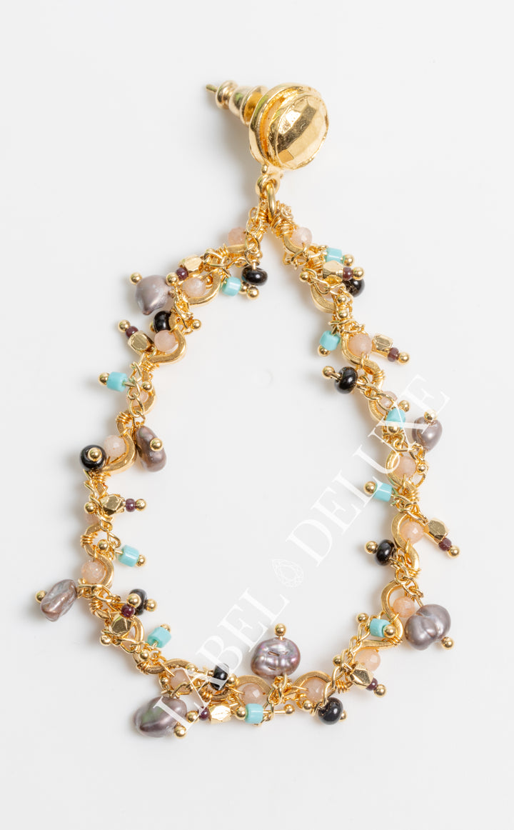Gas Bijoux oorbellen 511484 - Dames Oorbellen - Nympheas Colourful Stones & Pearls - goud - 7 CM