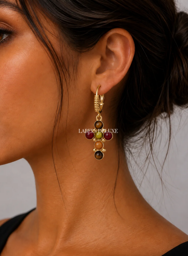 Tao Cruzita 695100 - Dames Oorbellen - Goud Carnelian &amp; Amazonite
