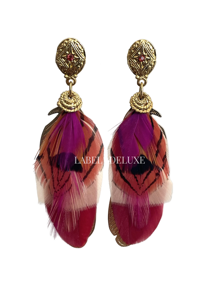 Gas Bijoux Sao Feathers boucles d'oreilles elegante goudkleurige oorbellen met veren.