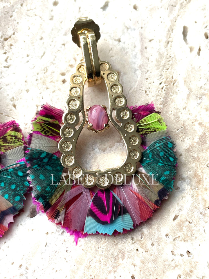 Gas Bijoux oorbellen 653248 - Dames Oorbellen - Fortaleza Veren - roze blauw goud - 6,5 CM