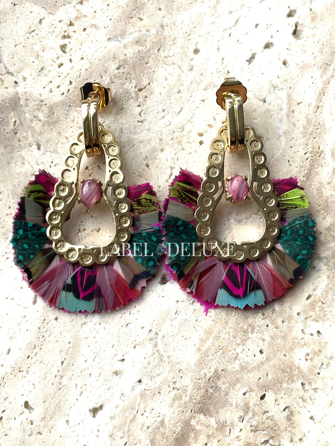 Gas Bijoux oorbellen 653248 - Dames Oorbellen - Fortaleza Veren - roze blauw goud - 6,5 CM