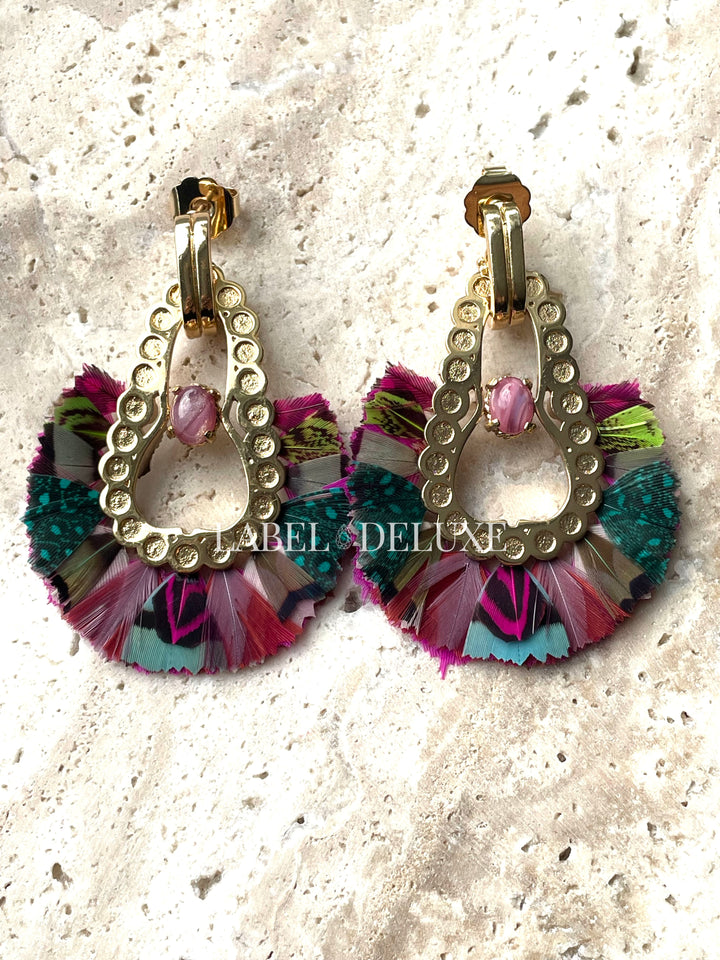 Gas Bijoux oorbellen 653248 - Dames Oorbellen - Fortaleza Veren - roze blauw goud - 6,5 CM