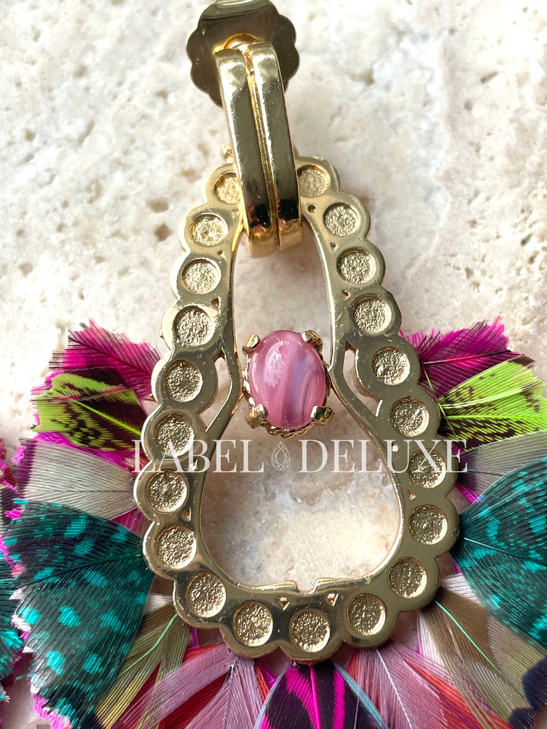Gas Bijoux oorbellen 653248 - Dames Oorbellen - Fortaleza Veren - roze blauw goud - 6,5 CM