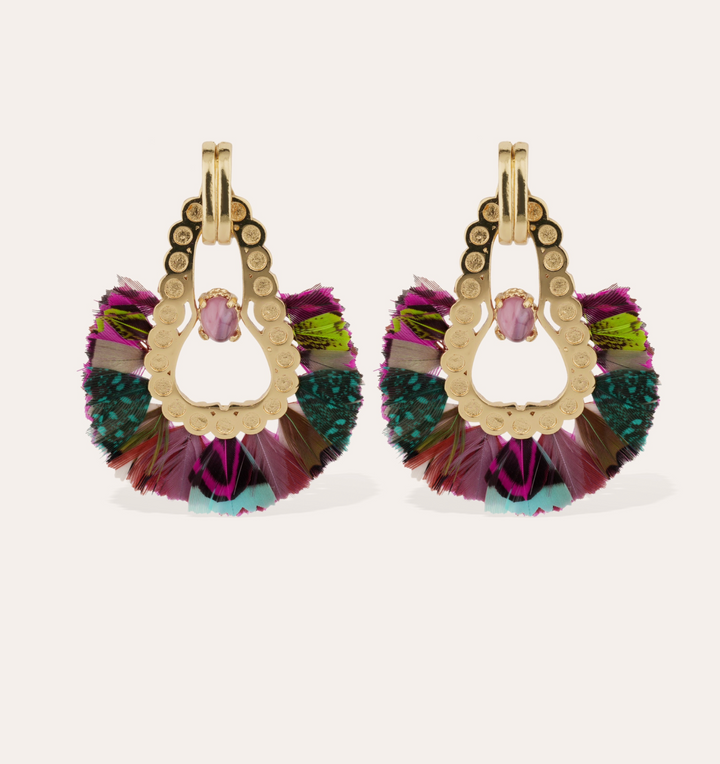 Gas Bijoux oorbellen 653248 - Dames Oorbellen - Fortaleza Veren - roze blauw goud - 6,5 CM