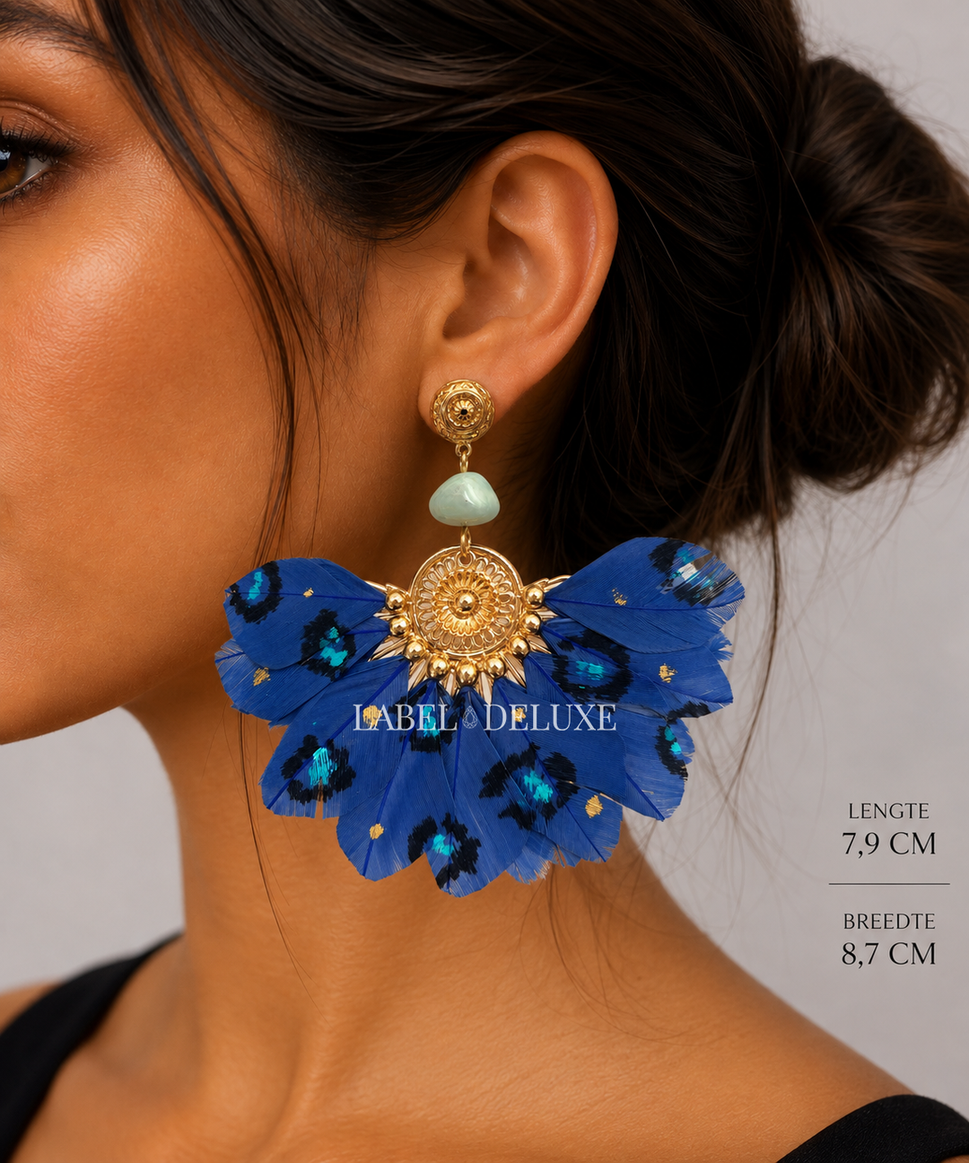 Gas Bijoux earrings 244859 - Dames Oorbellen - Gaia Plume feathers - Blauw goud - 7.9 CM