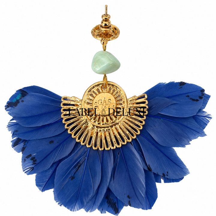 Gas Bijoux earrings 244859 - Dames Oorbellen - Gaia Plume feathers - Blauw goud - 7.9 CM