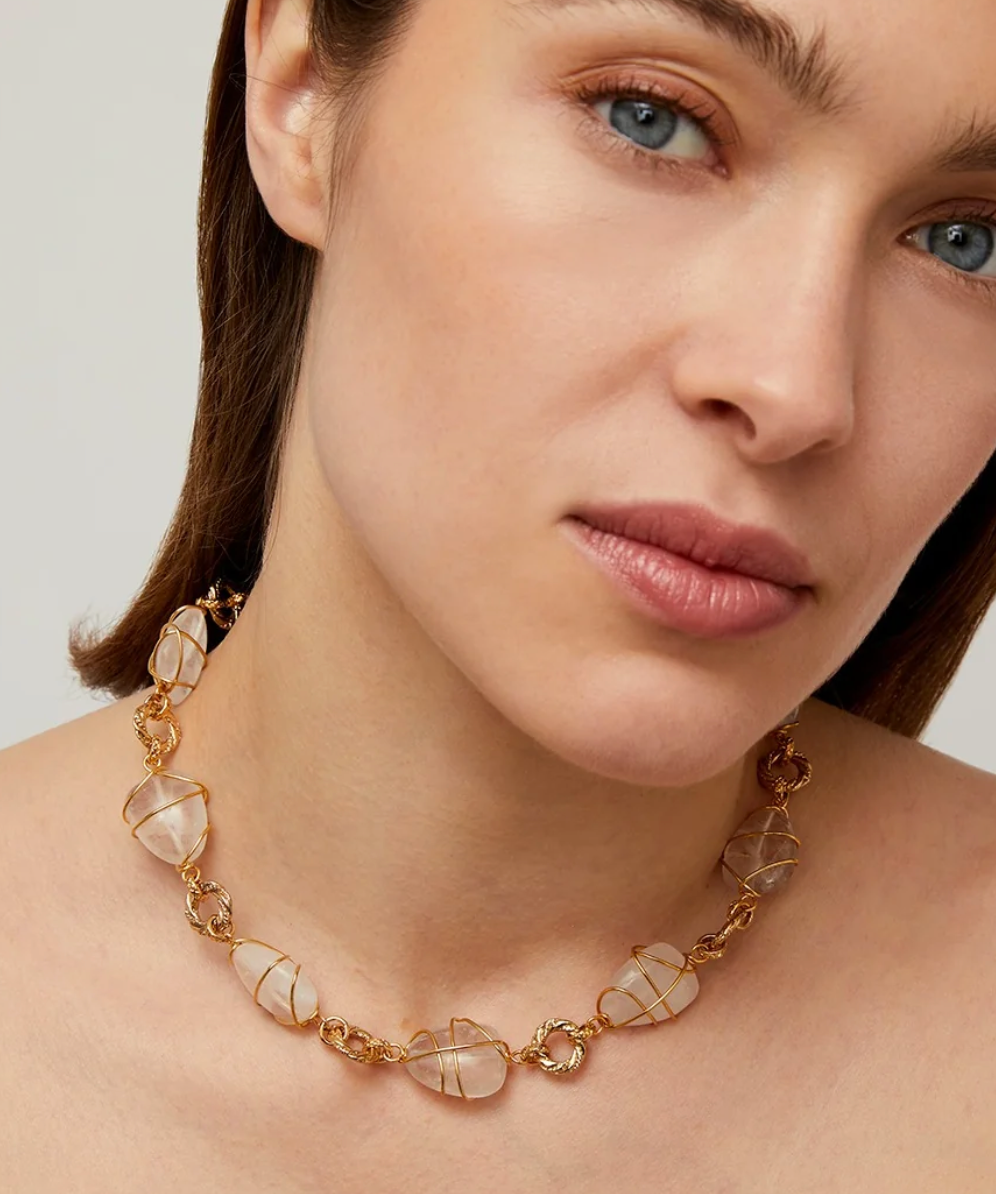 Gas Bijoux Ketting - Rainbow Multi Stone Necklace - Edelstenen - Goudkleurig - 42 CM