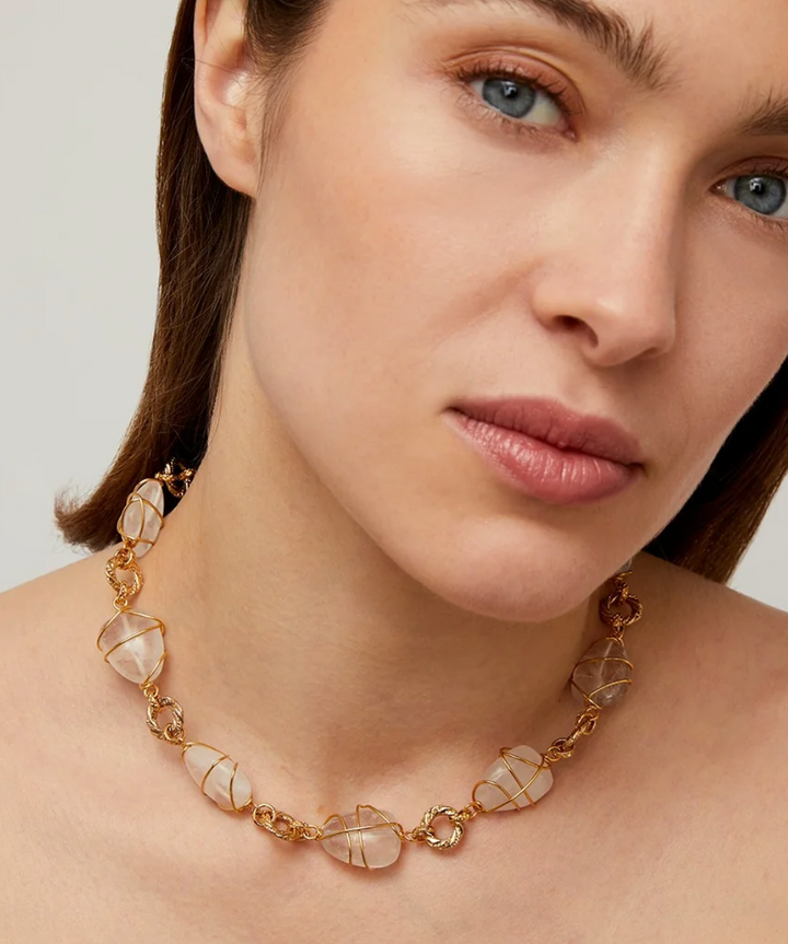 Gas Bijoux Ketting - Rainbow Multi Stone Necklace - Edelstenen - Goudkleurig - 42 CM