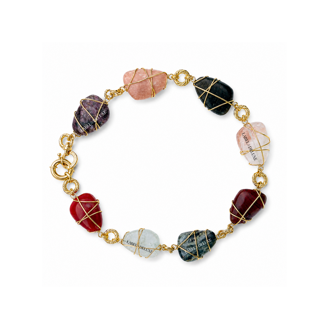 Gas Bijoux Ketting - Rainbow Multi Stone Necklace - Edelstenen - Goudkleurig - 42 CM