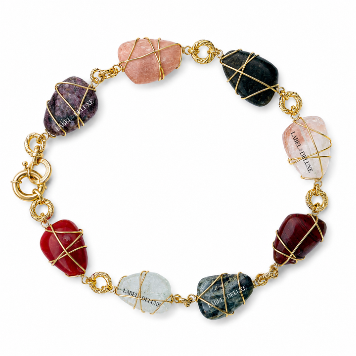 Gas Bijoux Ketting - Rainbow Multi Stone Necklace - Edelstenen - Goudkleurig - 42 CM