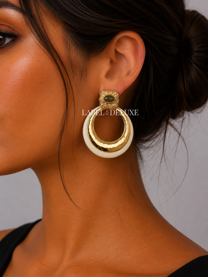 Gas Bijoux Meknes 560178 - Acetaat Oorbellen Crème Beige Tijgeroog Goud