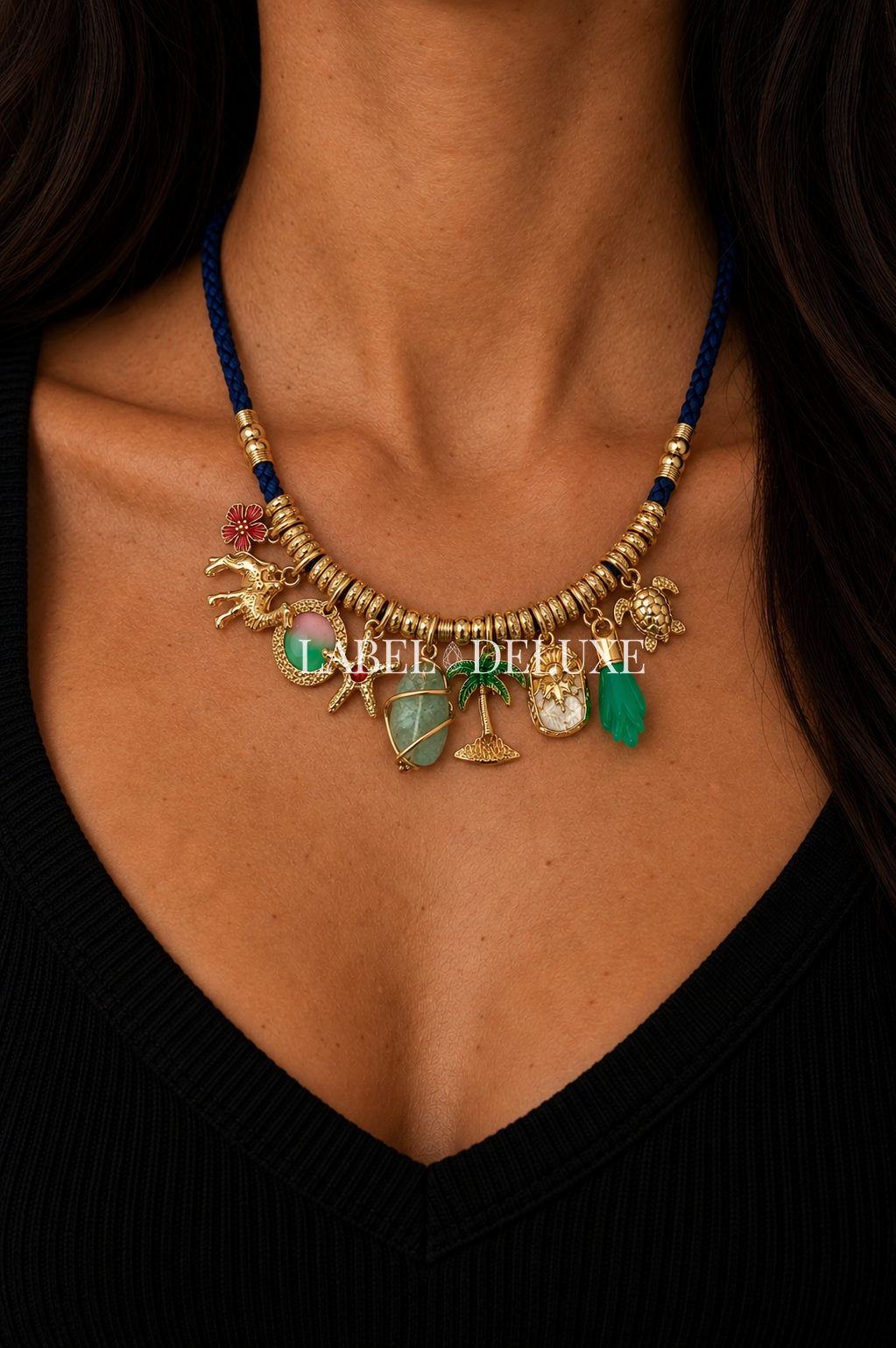 Gas Bijoux ketting 503094 - Dames Ketting - Collier Bellagio - Goud - Blauw koord 36 + 3 CM