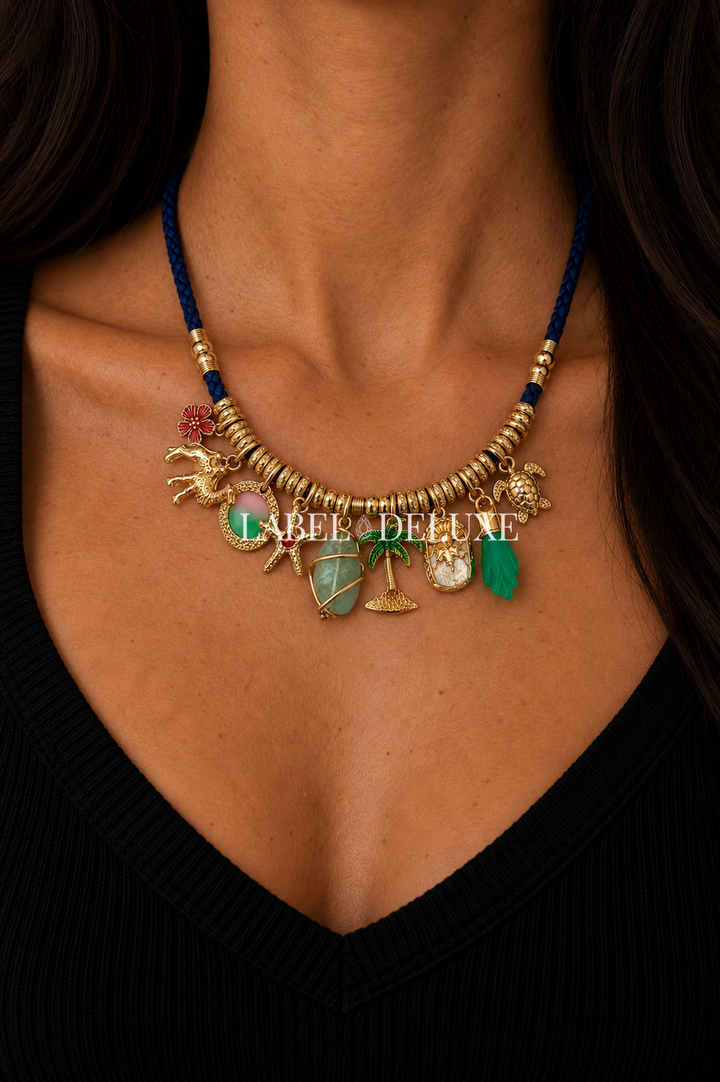 Gas Bijoux ketting 503094 - Dames Ketting - Collier Bellagio - Goud - Blauw koord 36 + 3 CM
