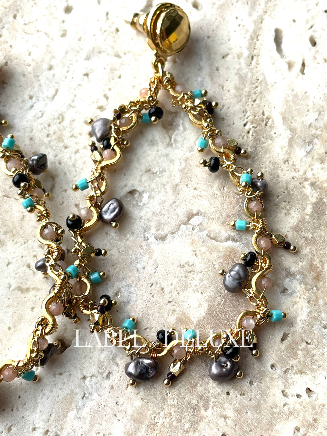 Gas Bijoux oorbellen 511484 - Dames Oorbellen - Nympheas Colourful Stones & Pearls - goud - 7 CM