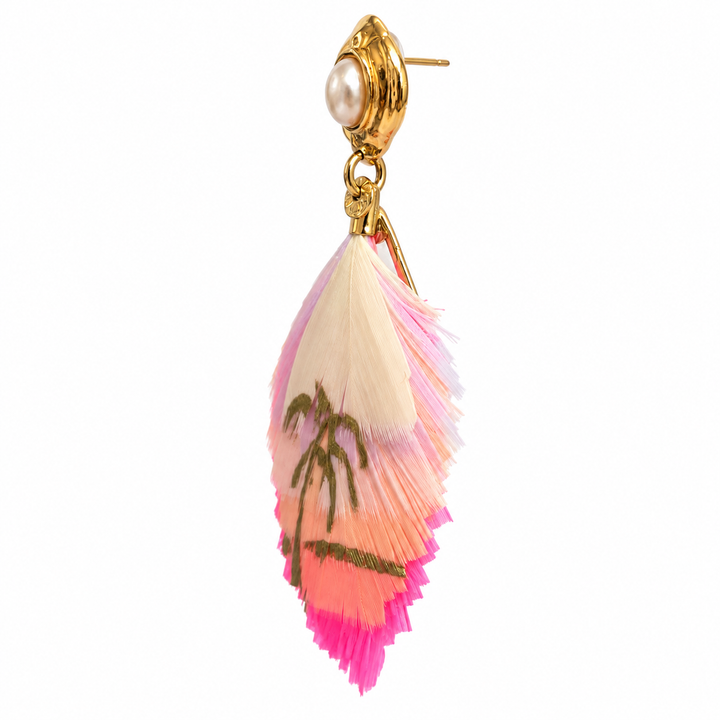 Sao Feathers palmtree 162160 - Dames Oorbellen - Geel / Oranje / Roze / Goud