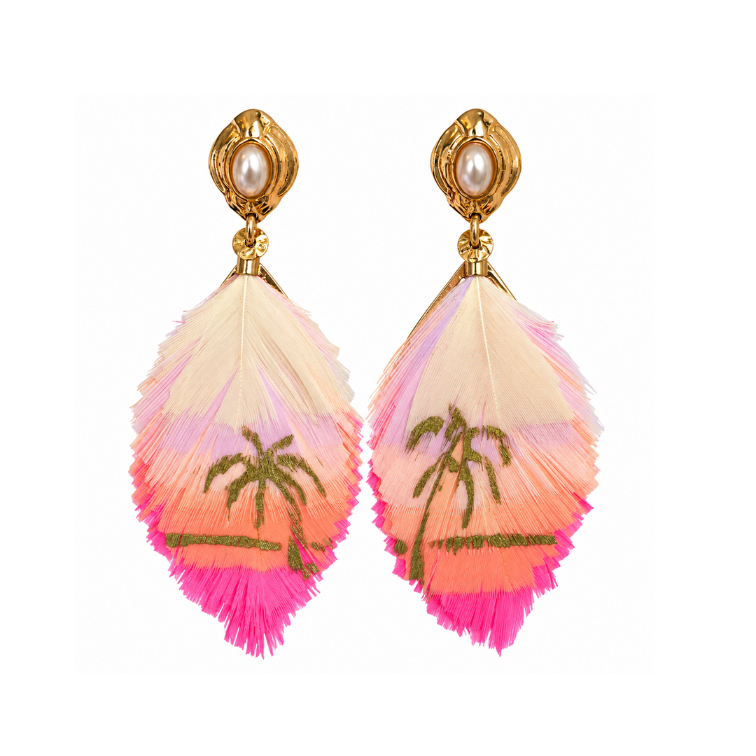 Gas Bijoux Tropische palmveer-oorbellen in goud en pastel tinten