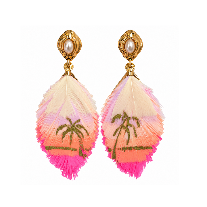 Gas Bijoux Tropische palmveer-oorbellen in goud en pastel tinten