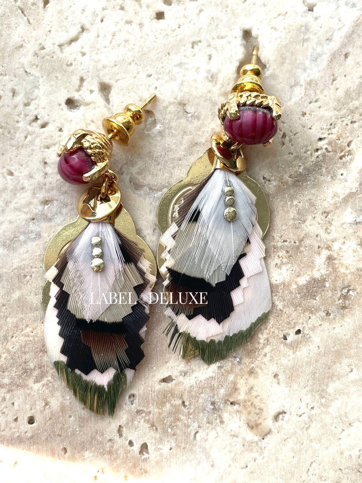 Gas Bijoux 244876 - Sao Feathers Small - Dames oorbellen  - roze bruin beige goud - 4,5 CM