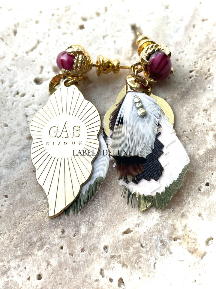 Gas Bijoux 244876 - Sao Feathers Small - Dames oorbellen  - roze bruin beige goud - 4,5 CM