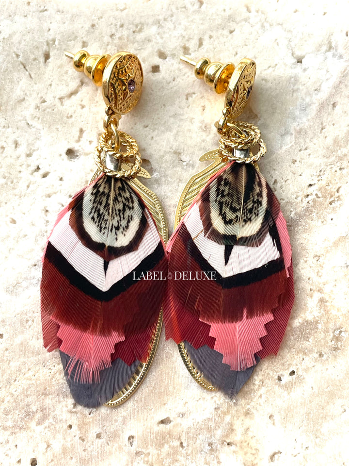 Gas Bijoux 244876_P -  Sao Feathers Mini - Dames oorbellen - paars rood roze 5,5 CM