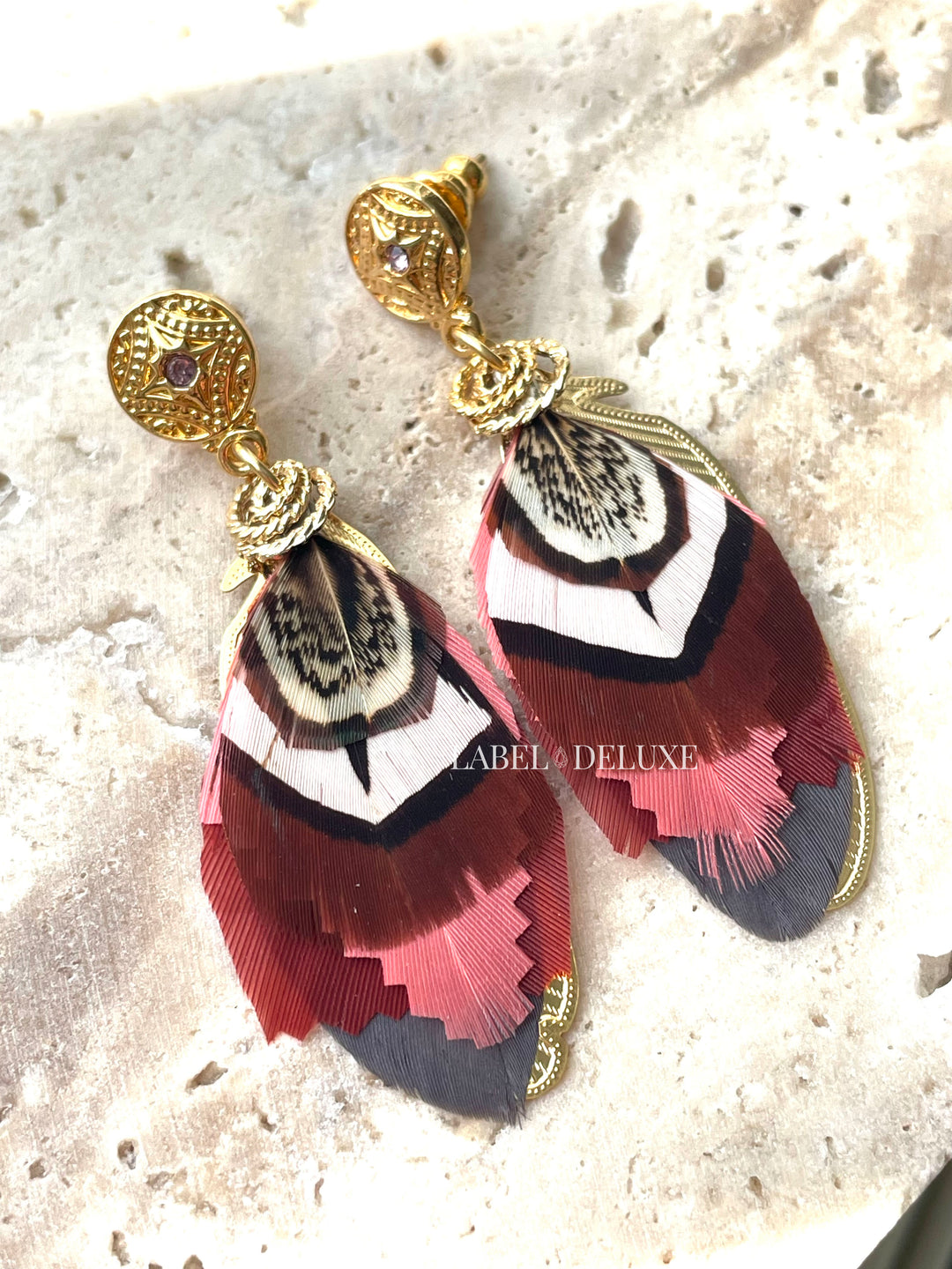 Gas Bijoux 244876_P -  Sao Feathers Mini - Dames oorbellen - paars rood roze 5,5 CM