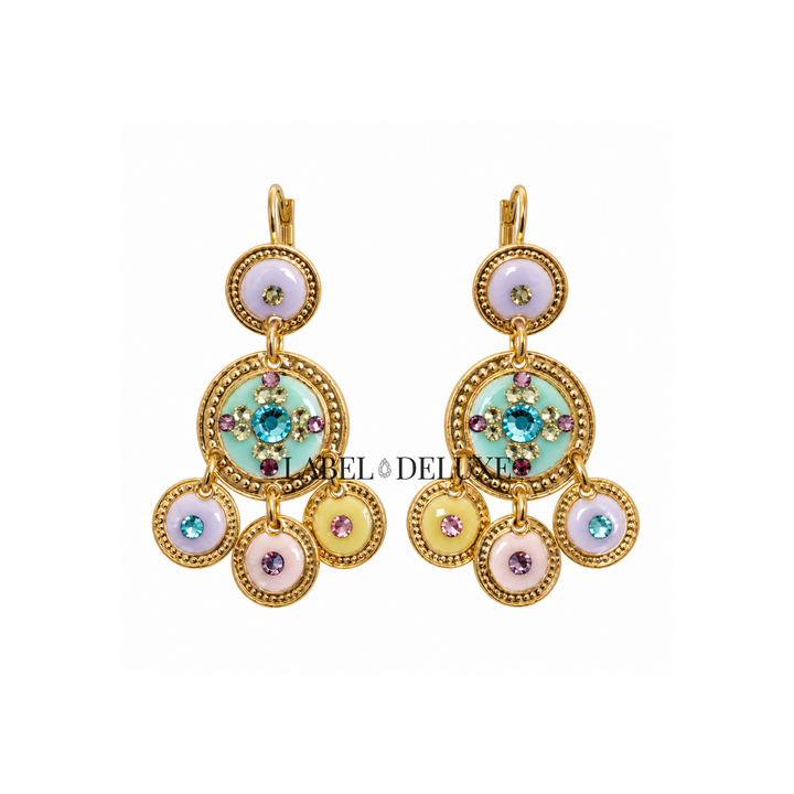 Gas Bijoux Earrings 161814 Oorbellen Sequin Two Rows - Goud Paars Mint Geel 3,6 CM