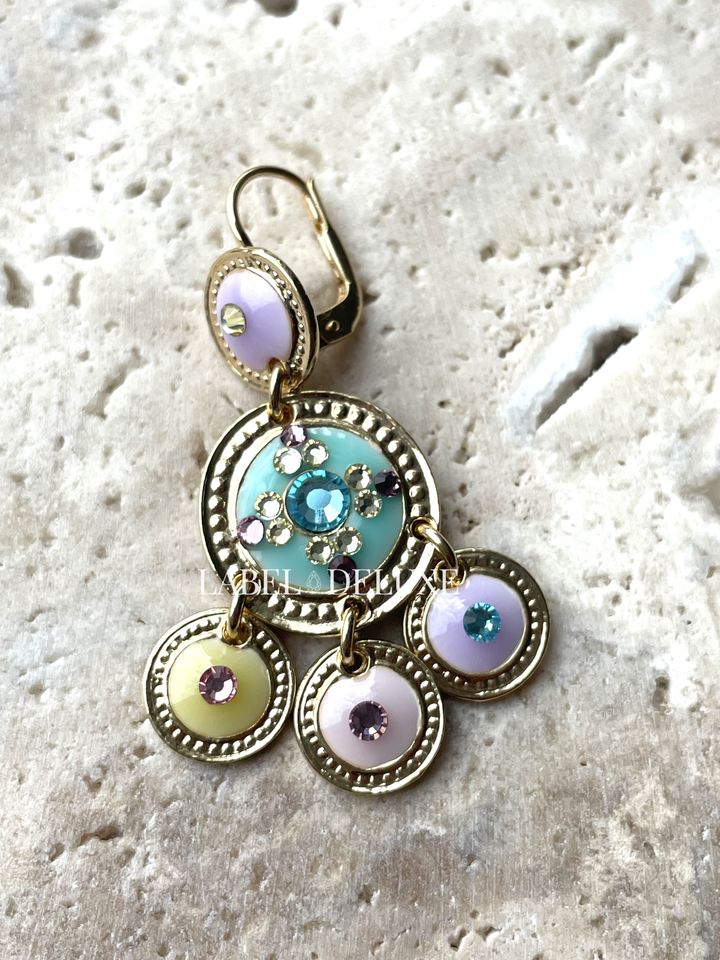 Gas Bijoux oorbellen 161814 - Dames Oorbellen - Sequin Two Rows - Purple Mint Yellow - L 3,6 cm