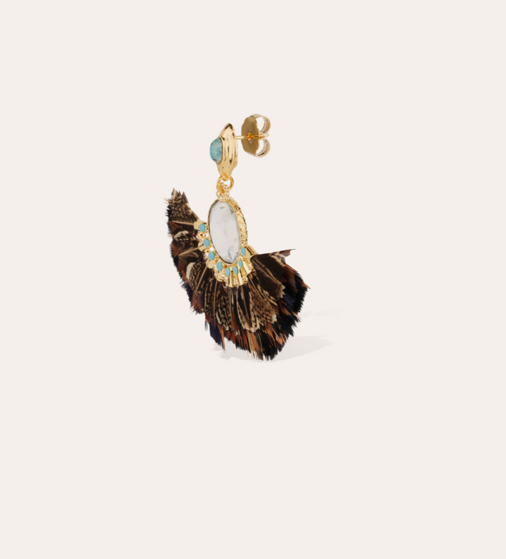 Gas Bijoux oorbellen 706863 - Dames Oorbellen - Serti Gaia Veren - bruin blauw goud - 6 CM