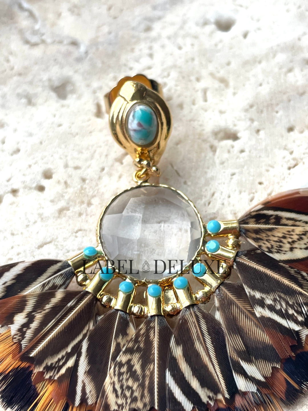 Gas Bijoux oorbellen 706863 - Dames Oorbellen - Serti Gaia Veren - bruin blauw goud - 6 CM