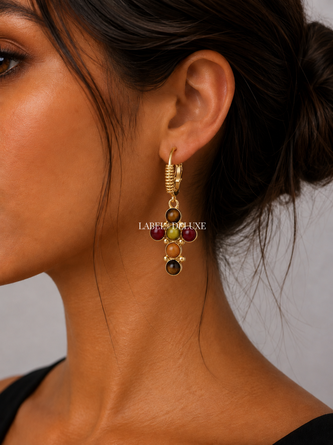 Gas Bijoux earrings 734773 - Dames Oorbellen - Tao Cruzita - Tiger's Eye & Carnelian - 4.5 cm