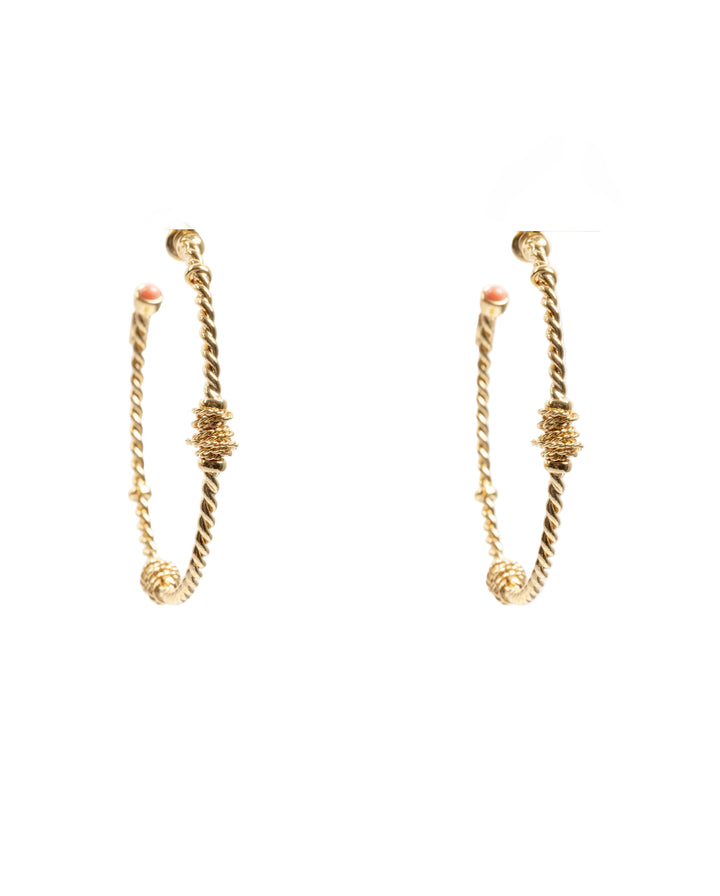 Gas Bijoux earrings - Dames Oorbellen - Torsade Creole - goud - met koraalkleurige steentjes - 5,2 CM